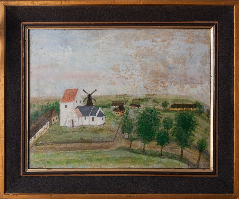 Den gamle kirke på maleri ophængt i kirken.